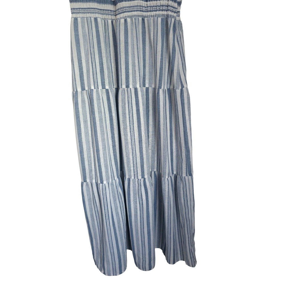 Monteau LA Blue Stripe Midi Dress Women S Boho Summer Elastic Waist - Picture 4 of 10